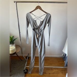 SKIMS LACE UP CATSUIT Bodycon in Chrome Size XS